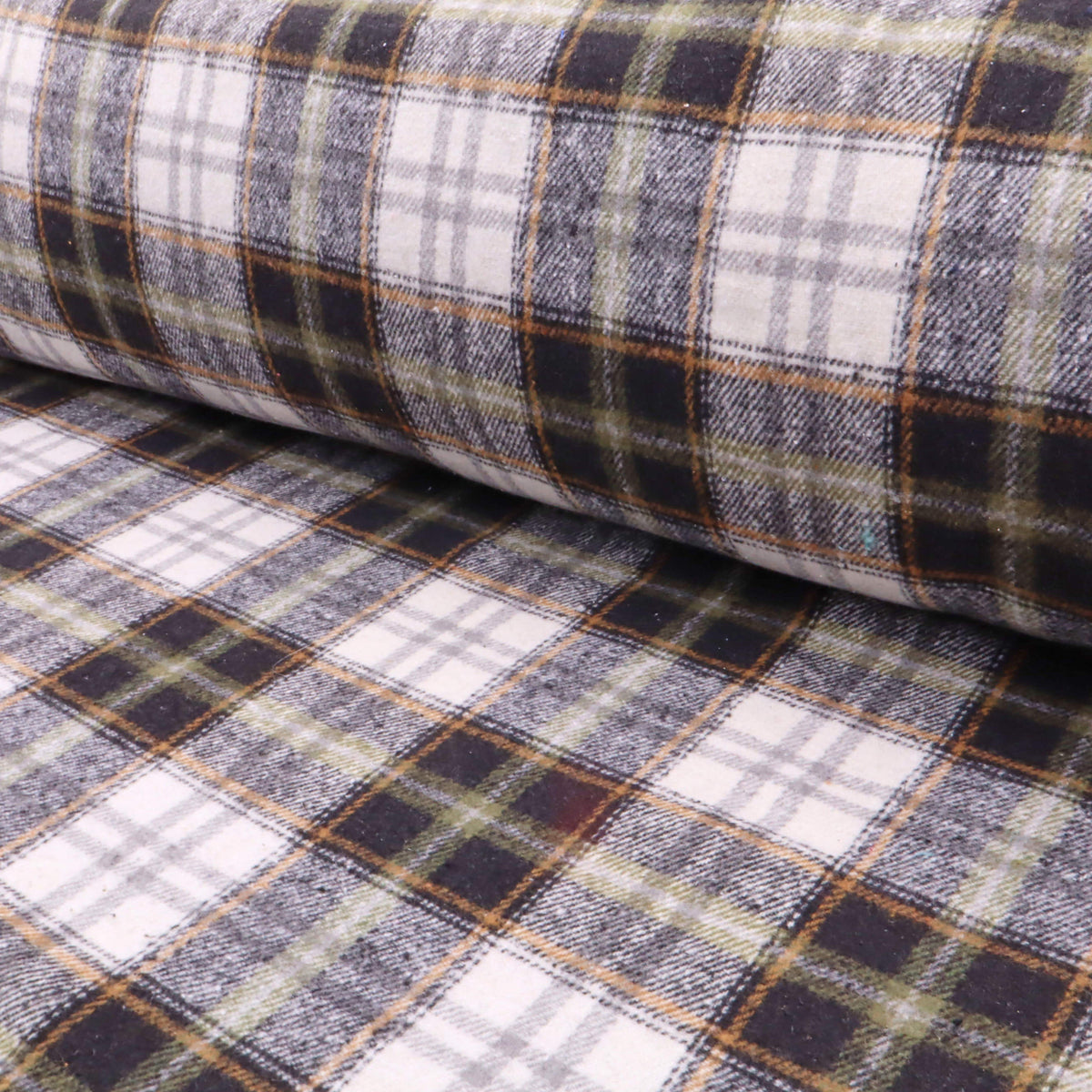 Cosy Thick Brushed Cotton Blend Tartan Plaid Fabric - Small Black & White