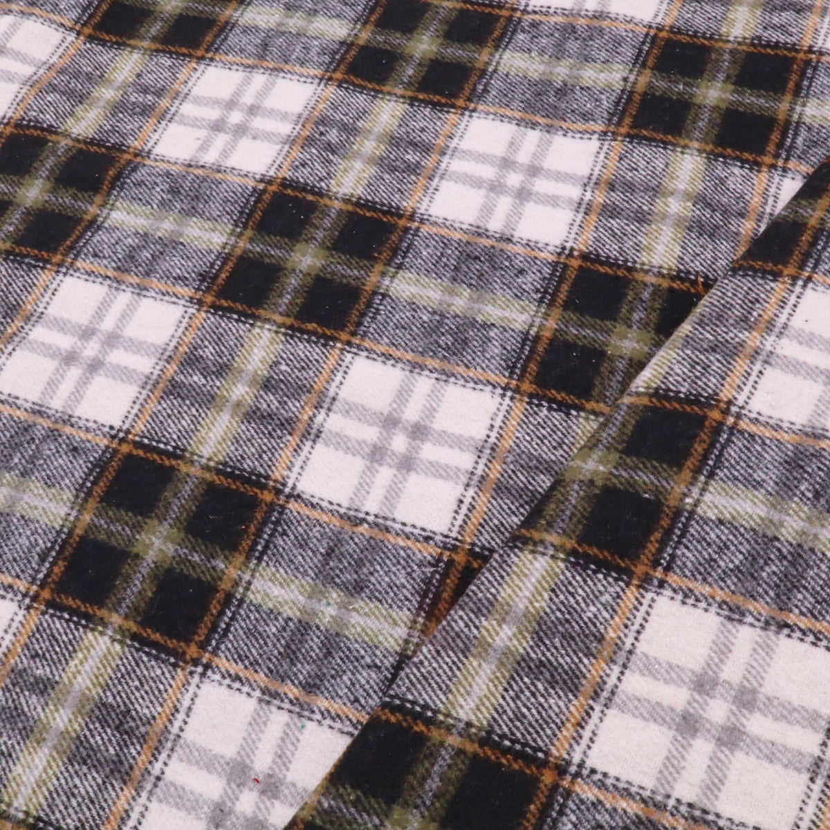 Cosy Thick Brushed Cotton Blend Tartan Plaid Fabric - Small Black & White