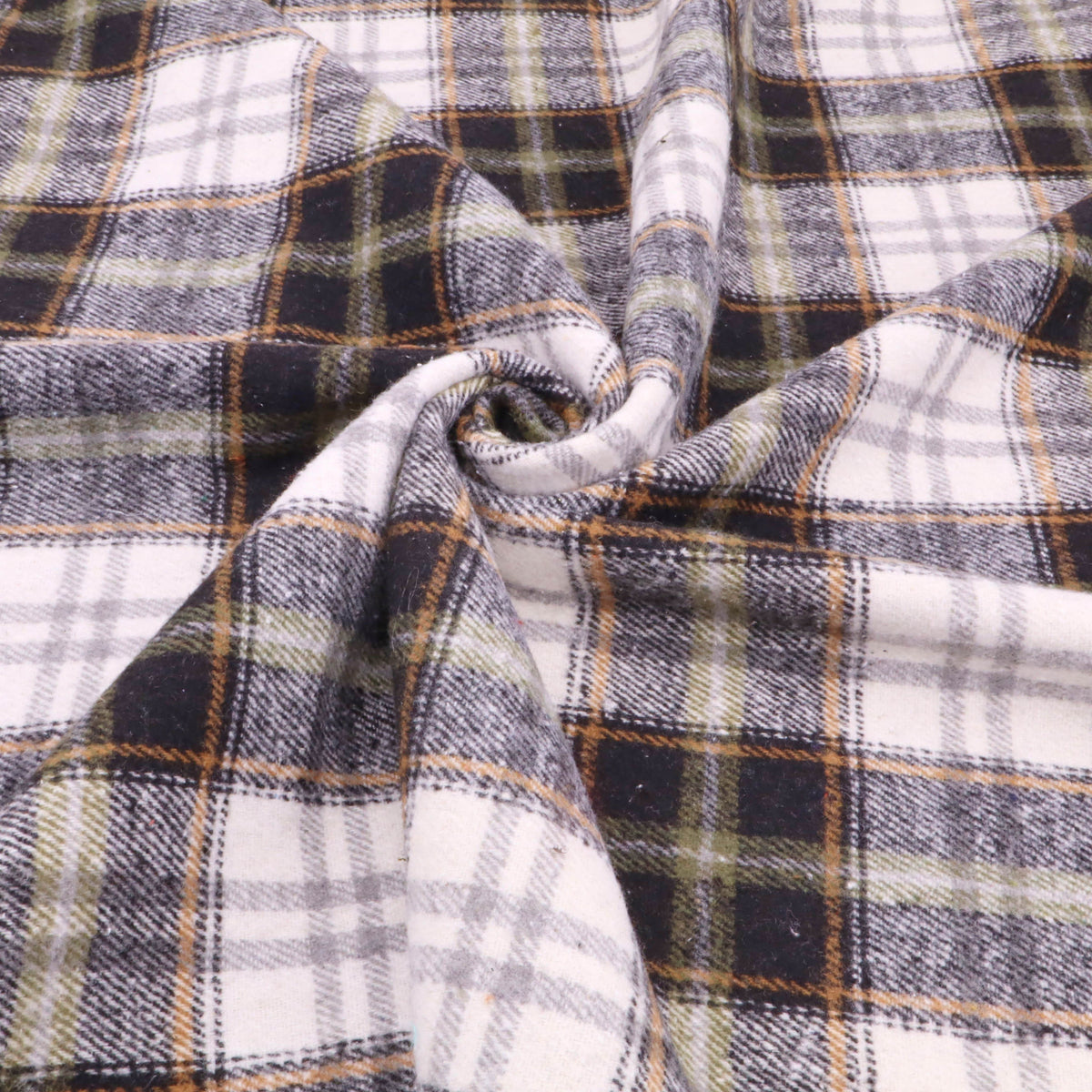 Cosy Thick Brushed Cotton Blend Tartan Plaid Fabric - Small Black & White