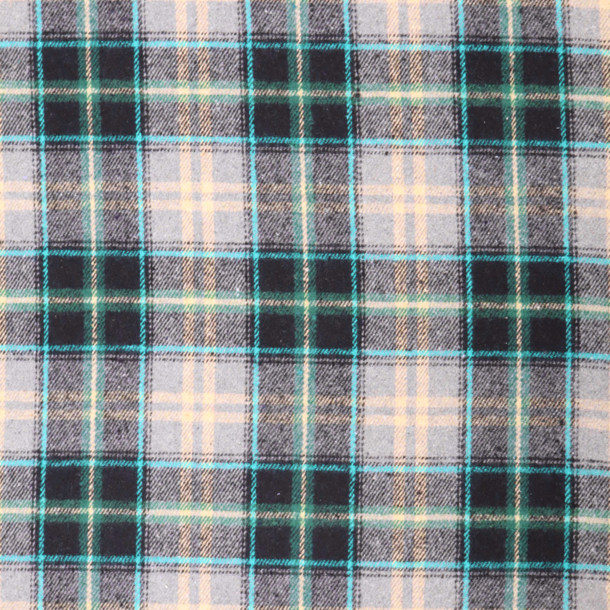Cosy Thick Brushed Cotton Blend Tartan Plaid Fabric - Small Teal & Black