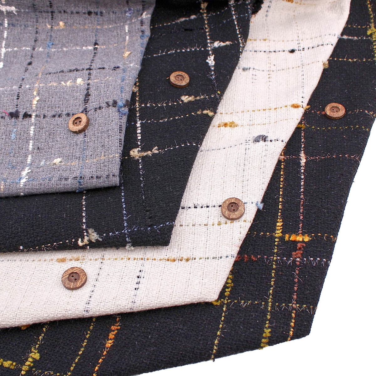 Cotton Mix Boucle Tweed Designer Look Check Fabric - Black Blue