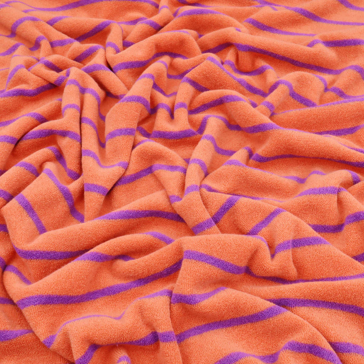 Cotton TerryCloth Towelling Yarn Dyed Stripes Absorbent Fabric - Orange & Purple