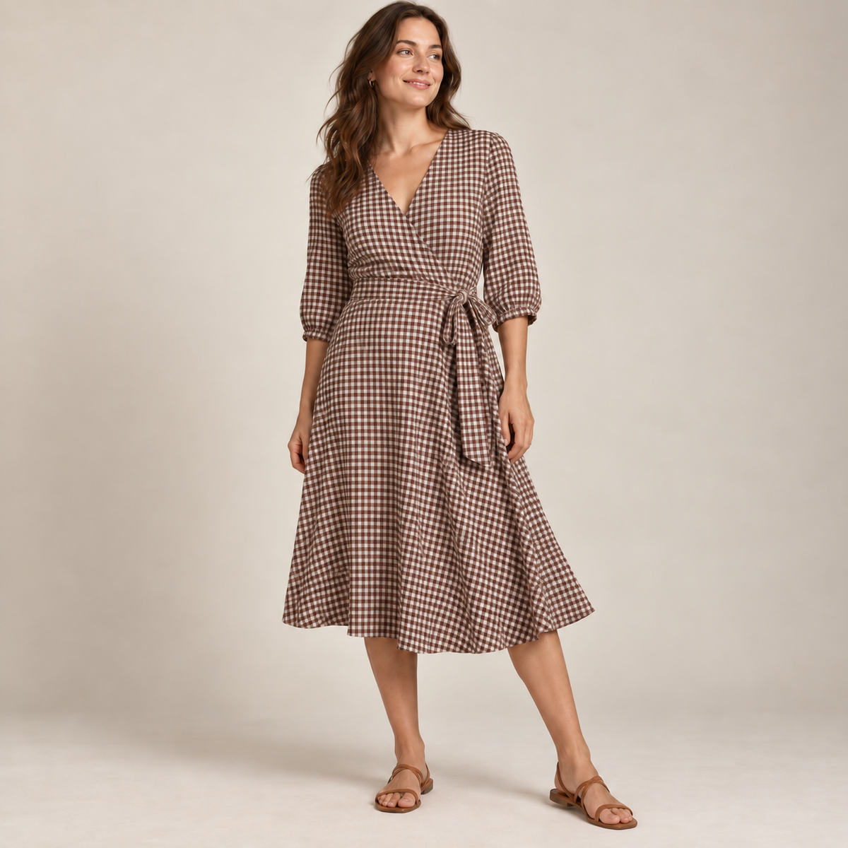 Checkmate Double-Sided Cotton Double Gauze Gingham Oeko Tex - Brown