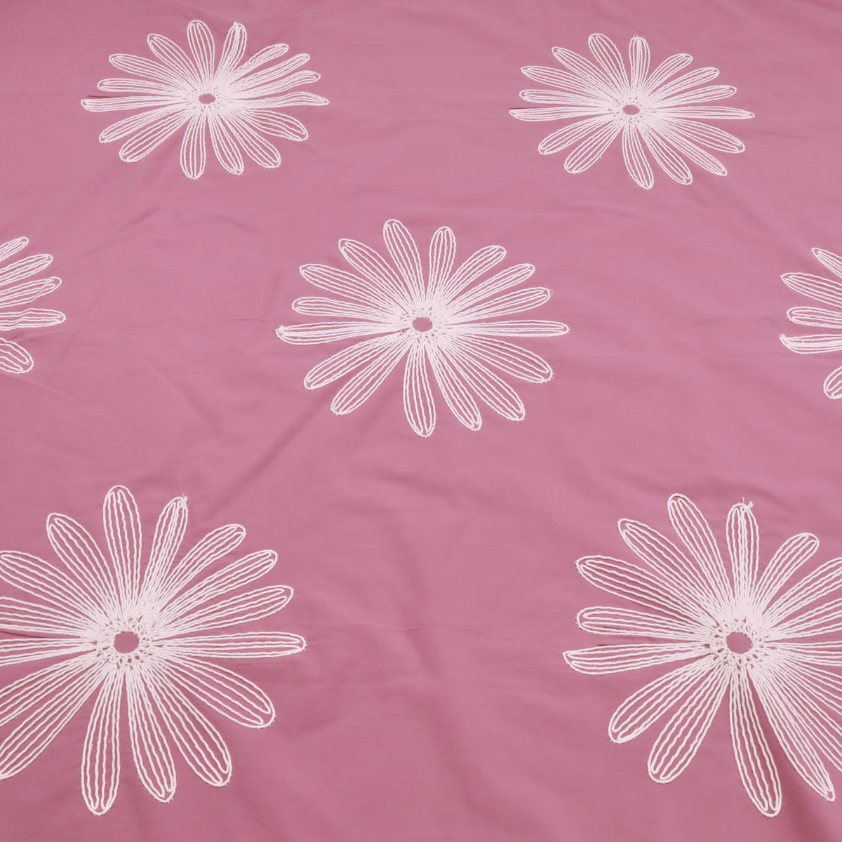 Daisy Cotton Embroidery Dressmaking Fabric - Mauve