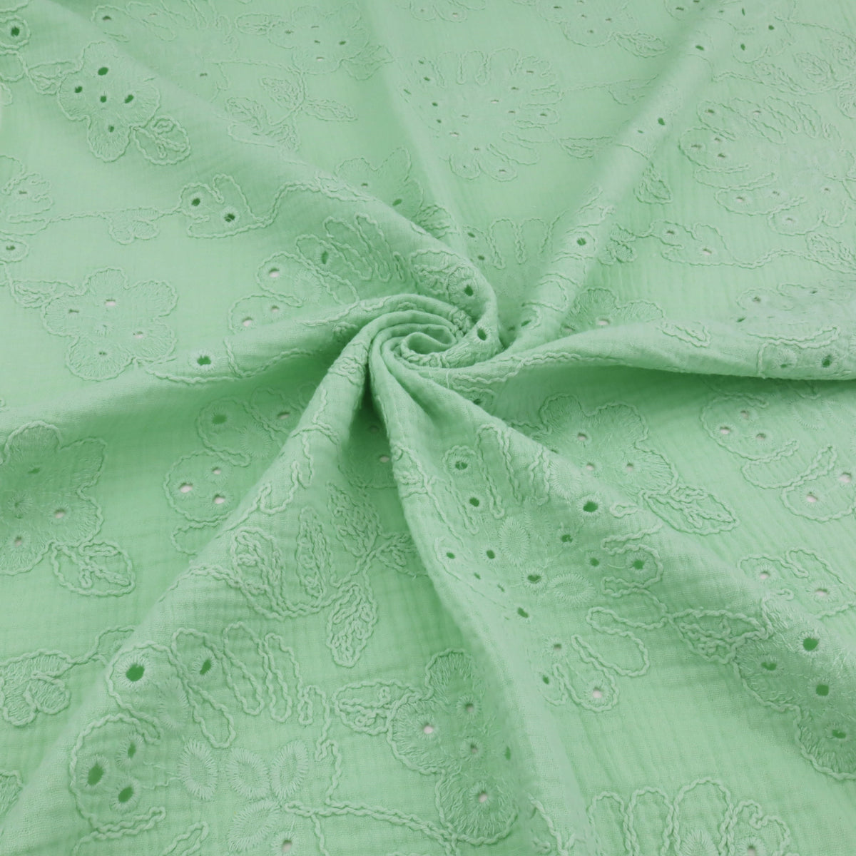Dani Flower Embroidery Double Gauze Dressmaking Fabric - Mint
