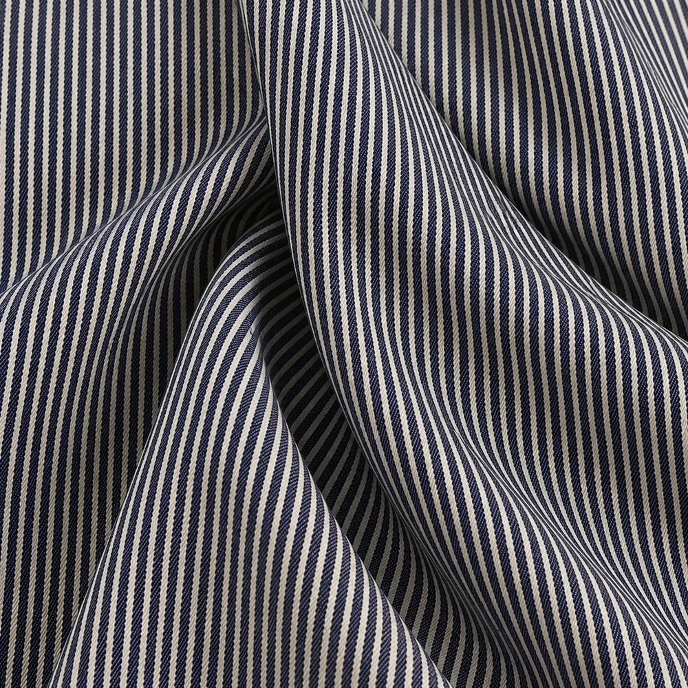 Denim Non Stretch Pure Cotton Jeans Fabric - Navy Off-White Striped
