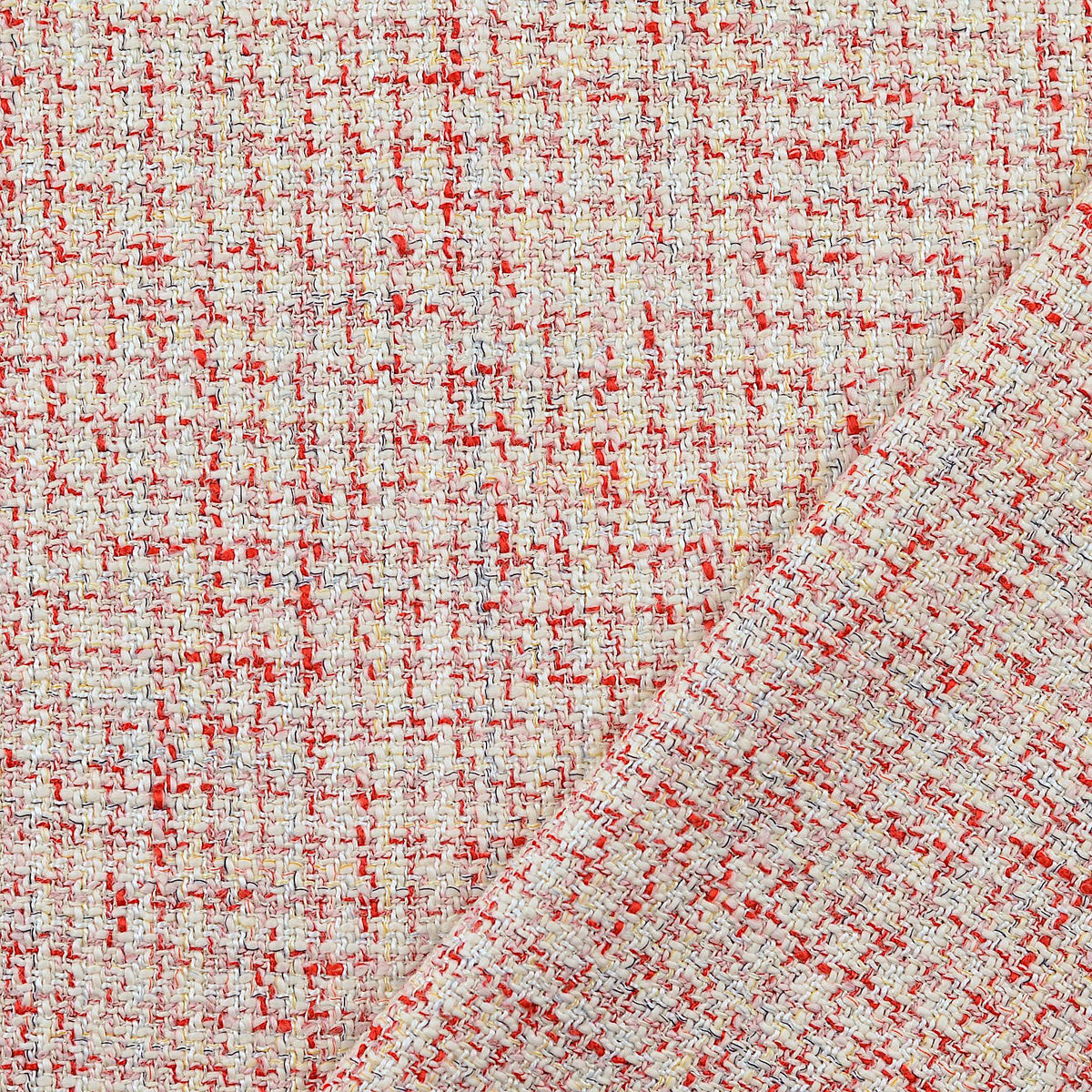 Designer Style Tweed Cotton Coating Boucle - Off White Red