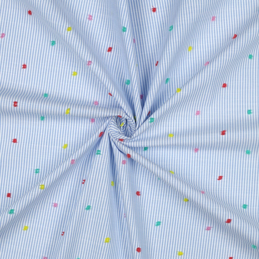 Dobby Cotton Spot Dressmaking Fabric - Blue Stripe Multicolour