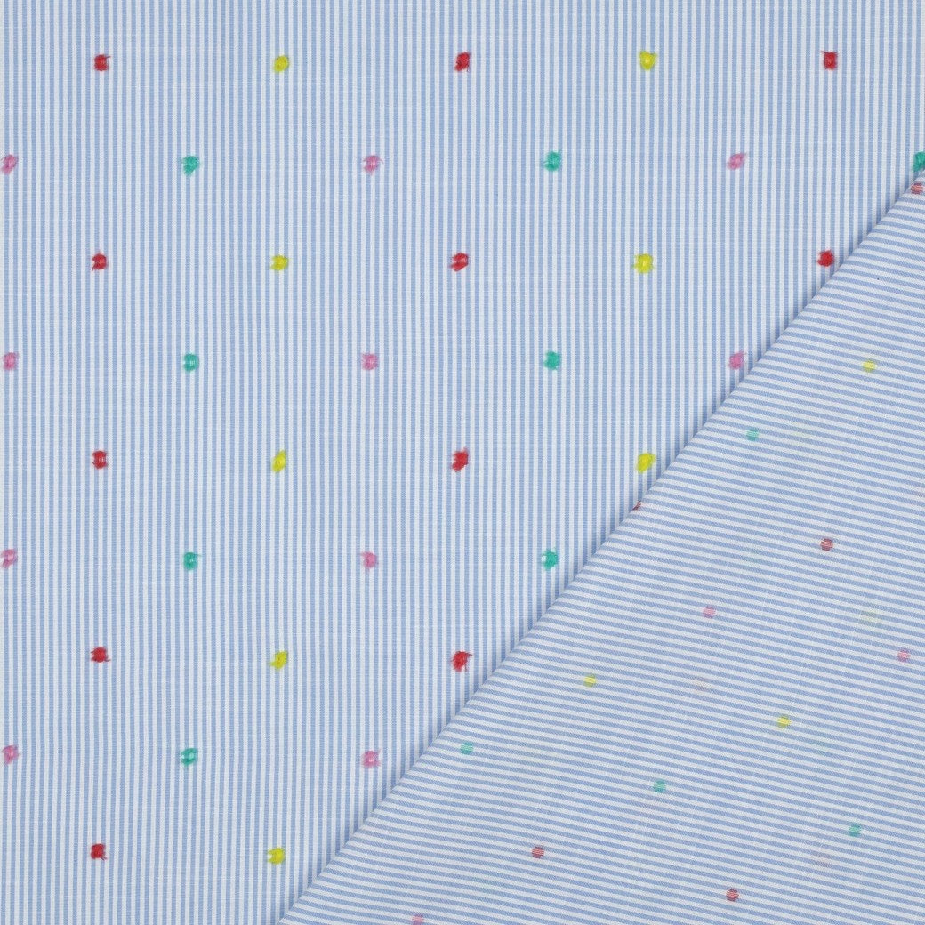 Dobby Cotton Spot Dressmaking Fabric - Blue Stripe Multicolour
