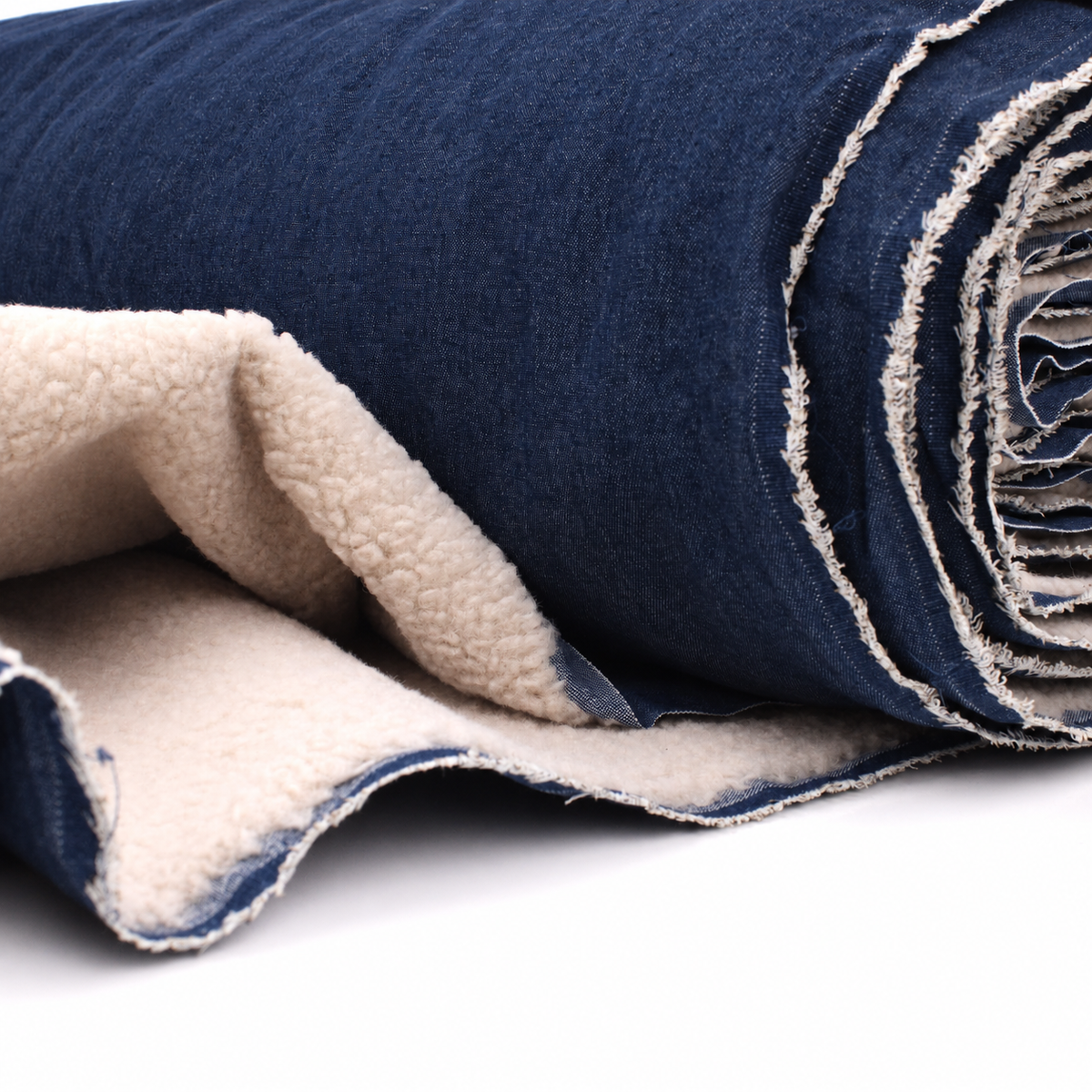 Denim Double-Faced Shearling Teddy Coating Jacketing - Navy