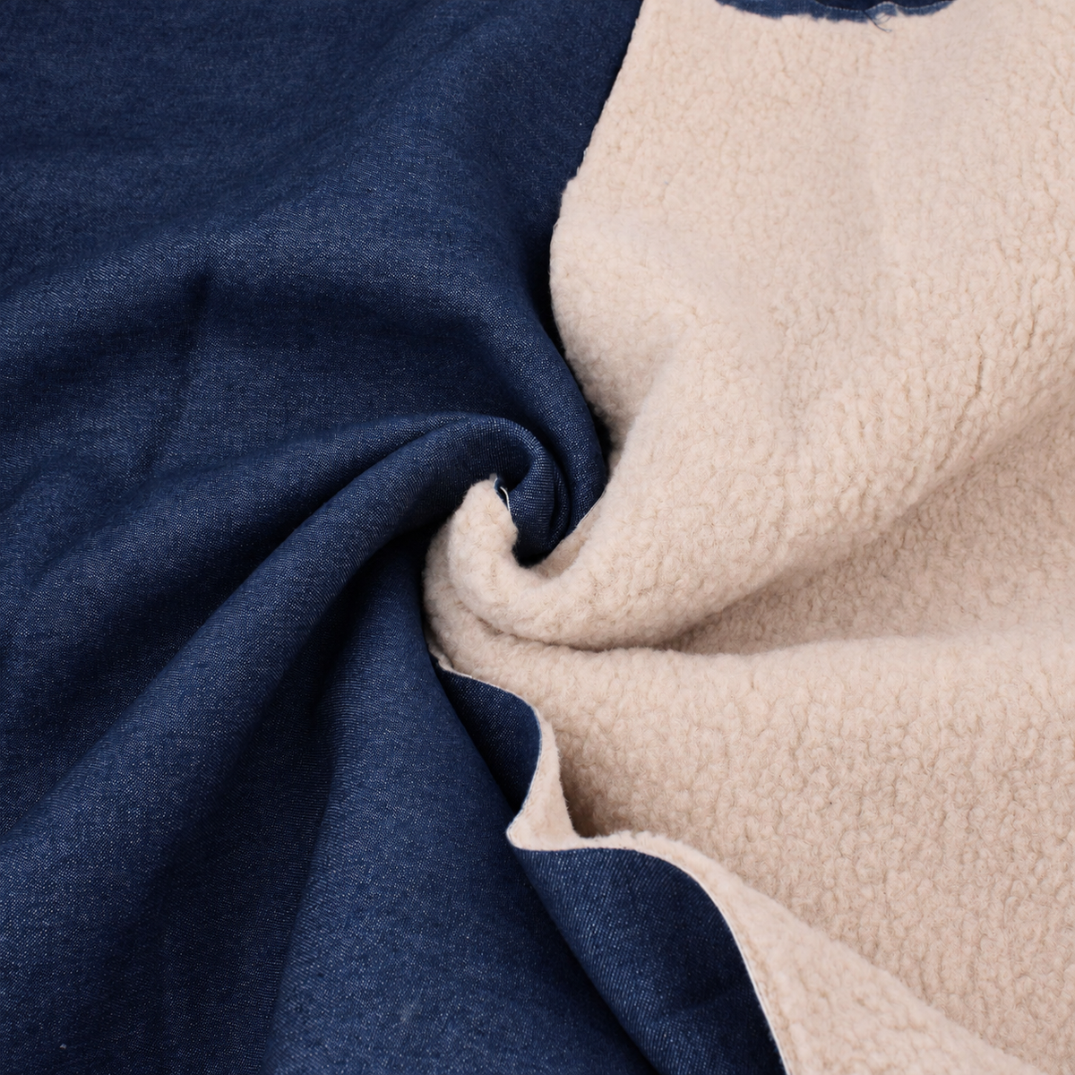Denim Double-Faced Shearling Teddy Coating Jacketing - Navy