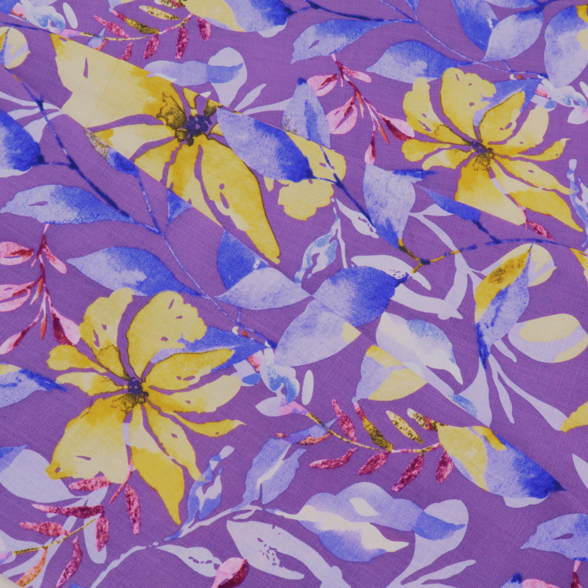 Edith Printed Cotton Linen Stretch Dressmaking Fabric - Leaves on Lavender