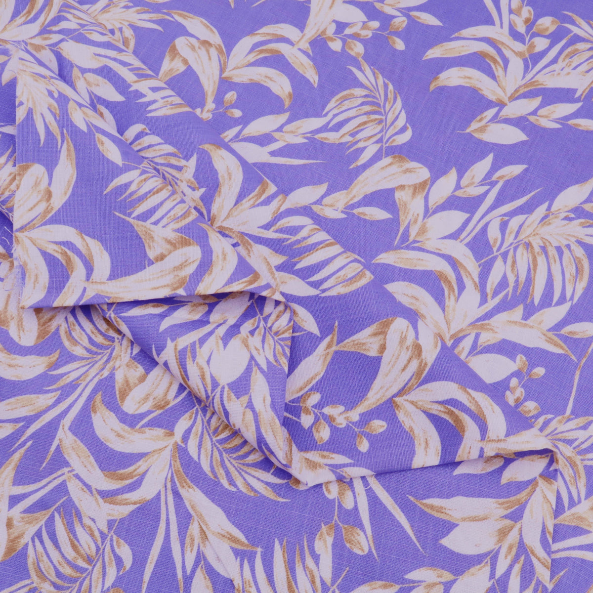 Edith Printed Cotton Linen Dressmaking Fabric - Leaves on Purple