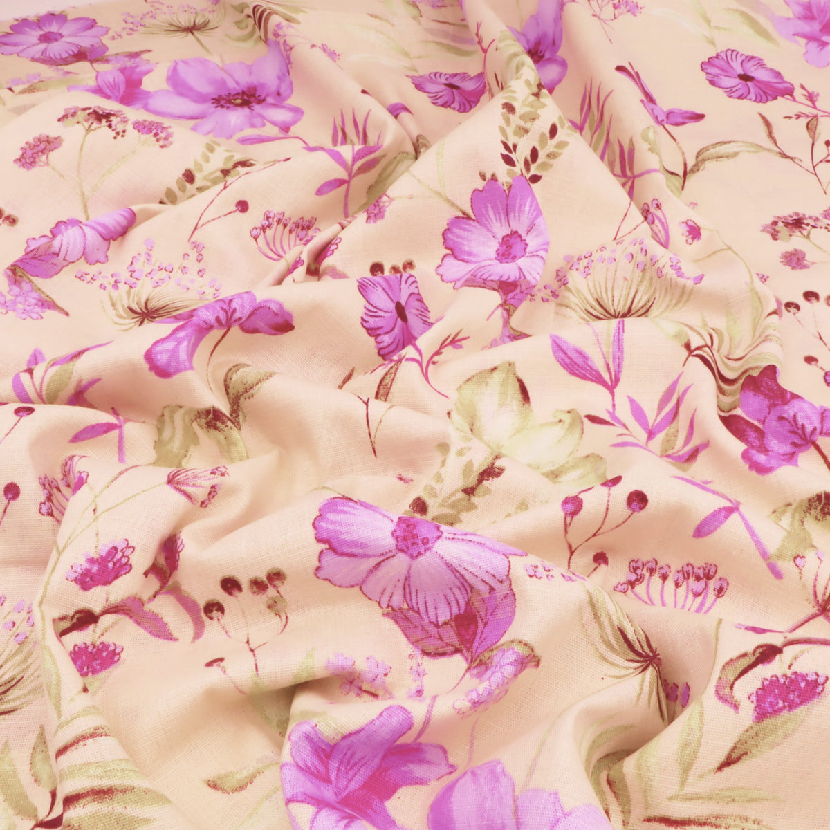 Edith Printed Cotton Linen Dressmaking Fabric - Purple Flowers