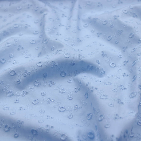 Evie 3 Hole Poly Cotton Broderie Anglaise Fabric Material Blue