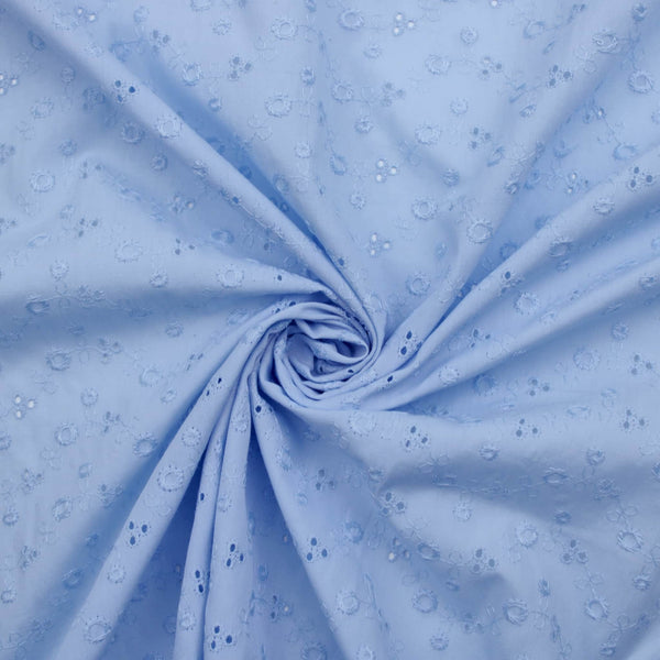 Evie 3 Hole Poly Cotton Broderie Anglaise Fabric Material Blue