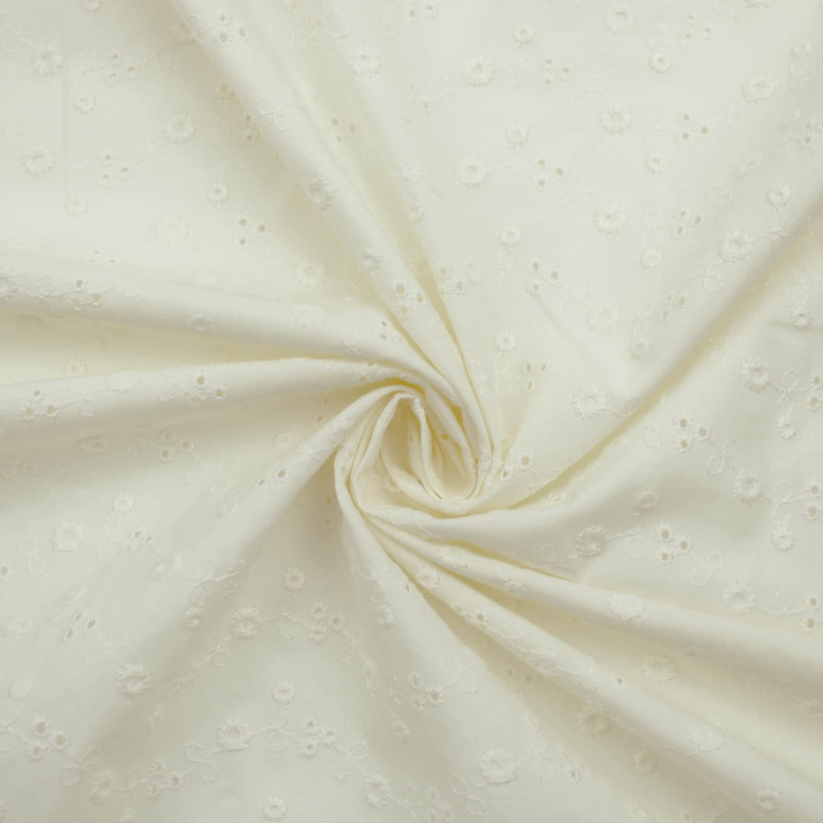 Evie 3 Hole Poly Cotton Broderie Anglaise Fabric Material Cream