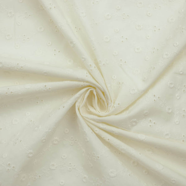 Evie 3 Hole Poly Cotton Broderie Anglaise Fabric Material Cream