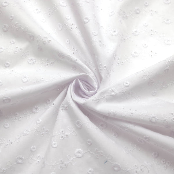 Evie 3 Hole Poly Cotton Broderie Anglaise Fabric Material White