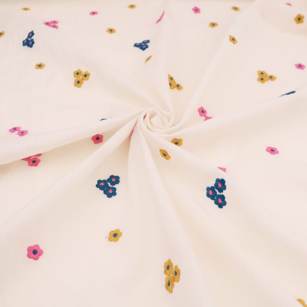 Fine Cotton Voile Embroidery Dressmaking Fabric - Colourful Flowers