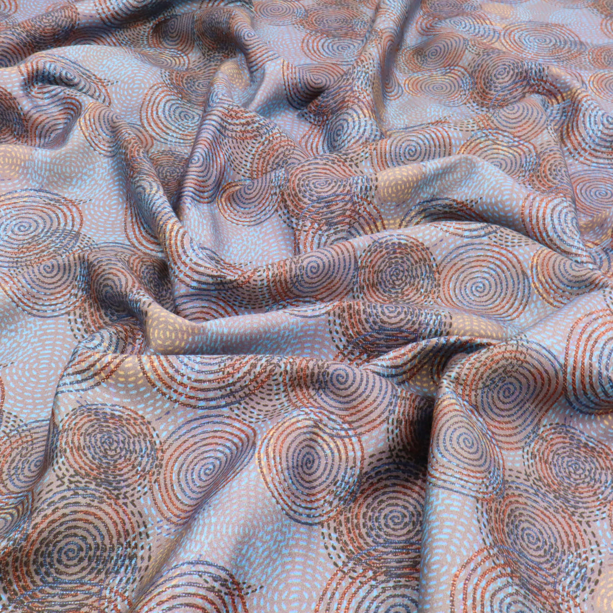 Fleur Luxury Pure Cotton Satin Sateen Dressmaking Fabric - Blue Mesmerizing Circles