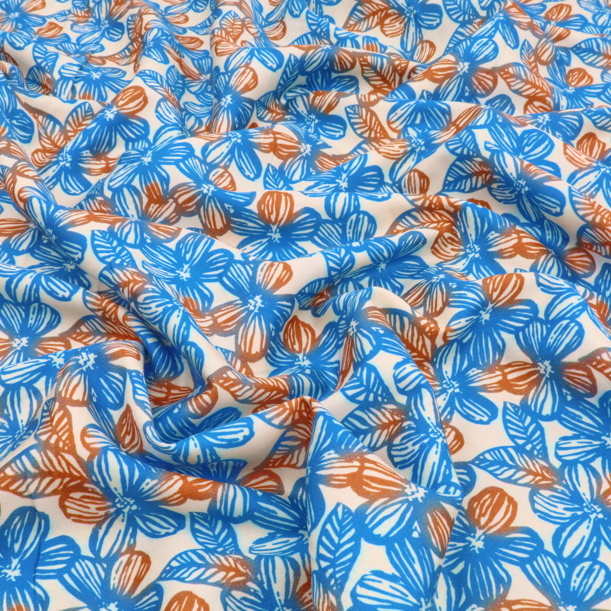 Fleur Luxury Pure Cotton Satin Sateen Dressmaking Fabric - Teal Tainted Flowers