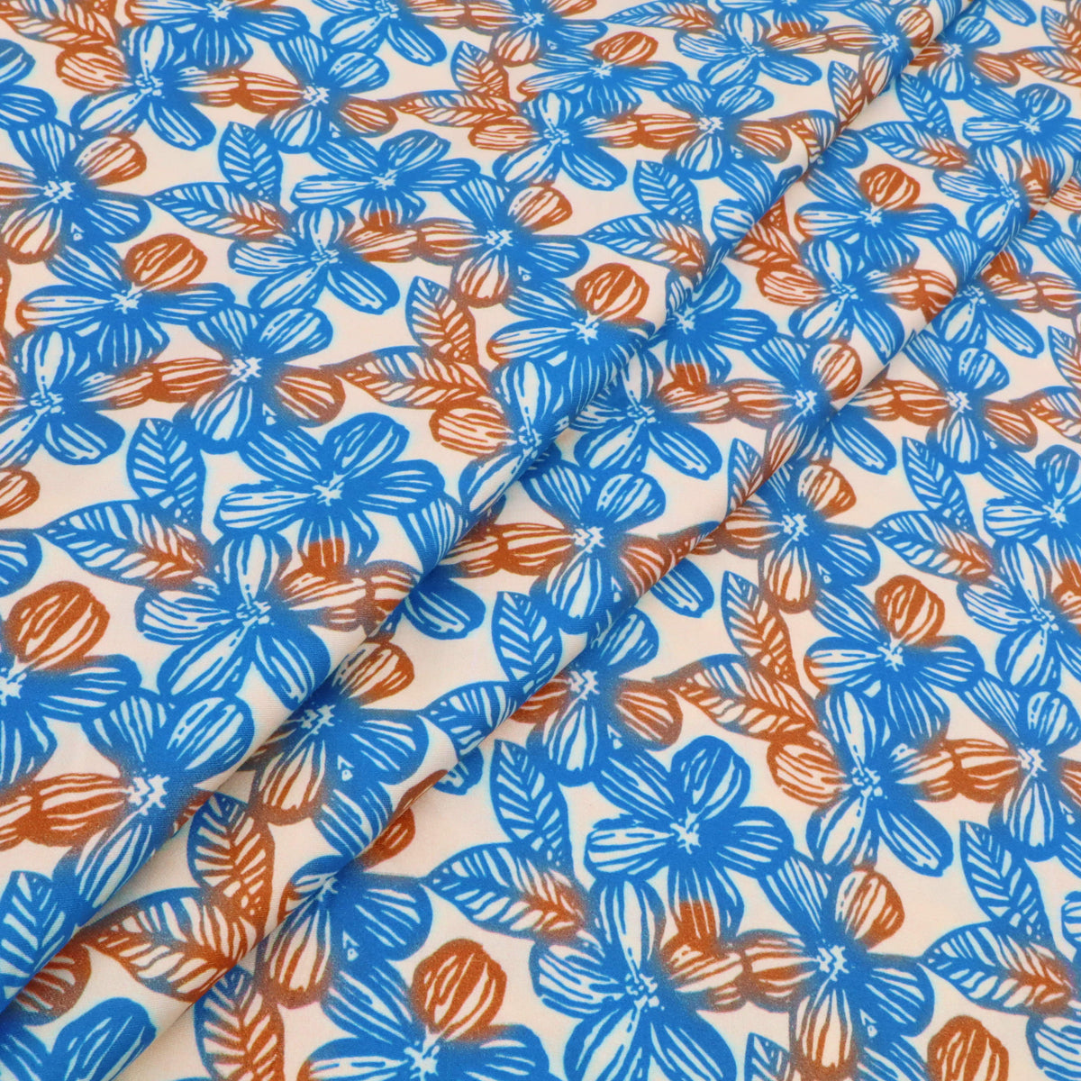 Fleur Luxury Pure Cotton Satin Sateen Dressmaking Fabric - Teal Tainted Flowers