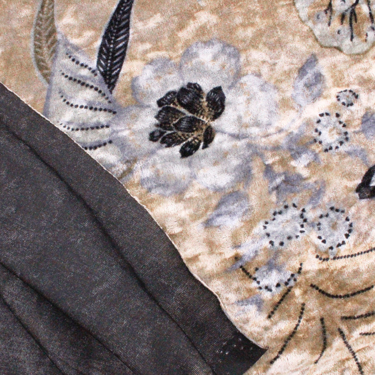 Floral Print Velour Velvet Fabric - Beige