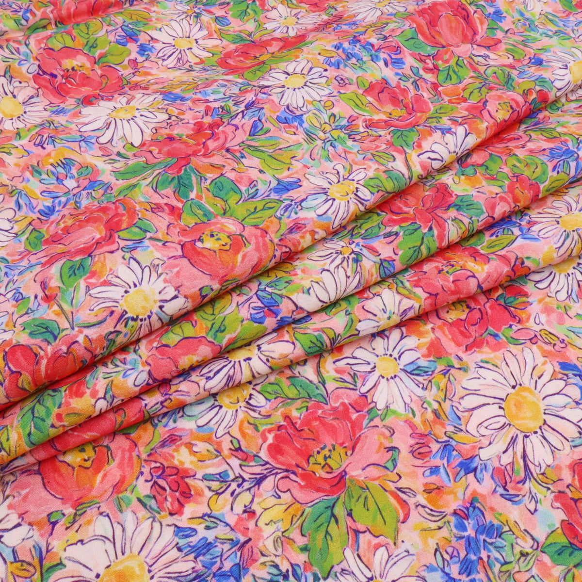 Floral Garden LENZING ECOVERO Viscose Dressmaking Fabric - Daisies