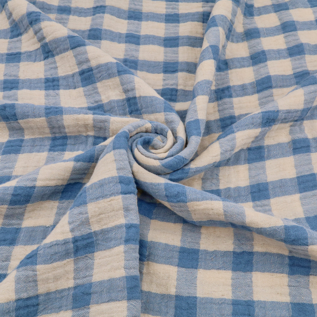 Gabriel Check Cotton Linen Double Gauze Yarn Dyed Dressmaking Fabric - Light Blue