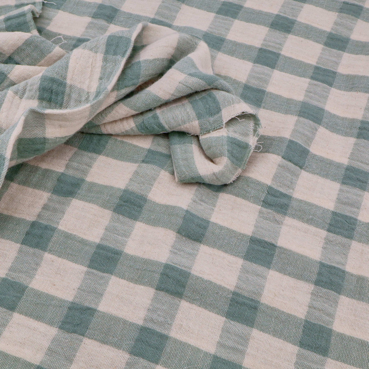 Gabriel Check Cotton Linen Double Gauze Yarn Dyed Dressmaking Fabric - Sage Green