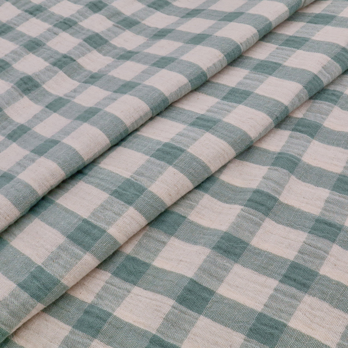 Gabriel Check Cotton Linen Double Gauze Yarn Dyed Dressmaking Fabric - Sage Green