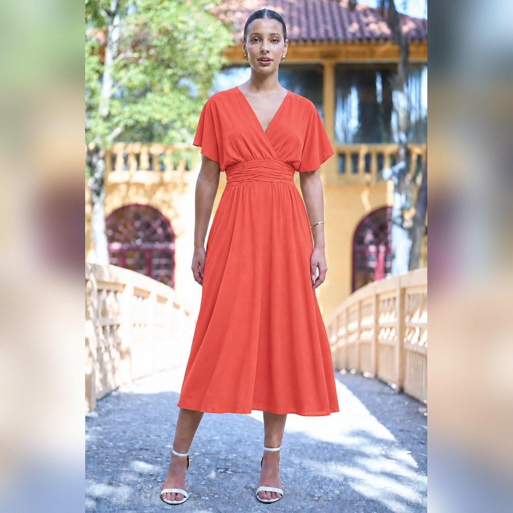 Gia Plain Viscose Lightweight Dressmaking Fabric - Coral