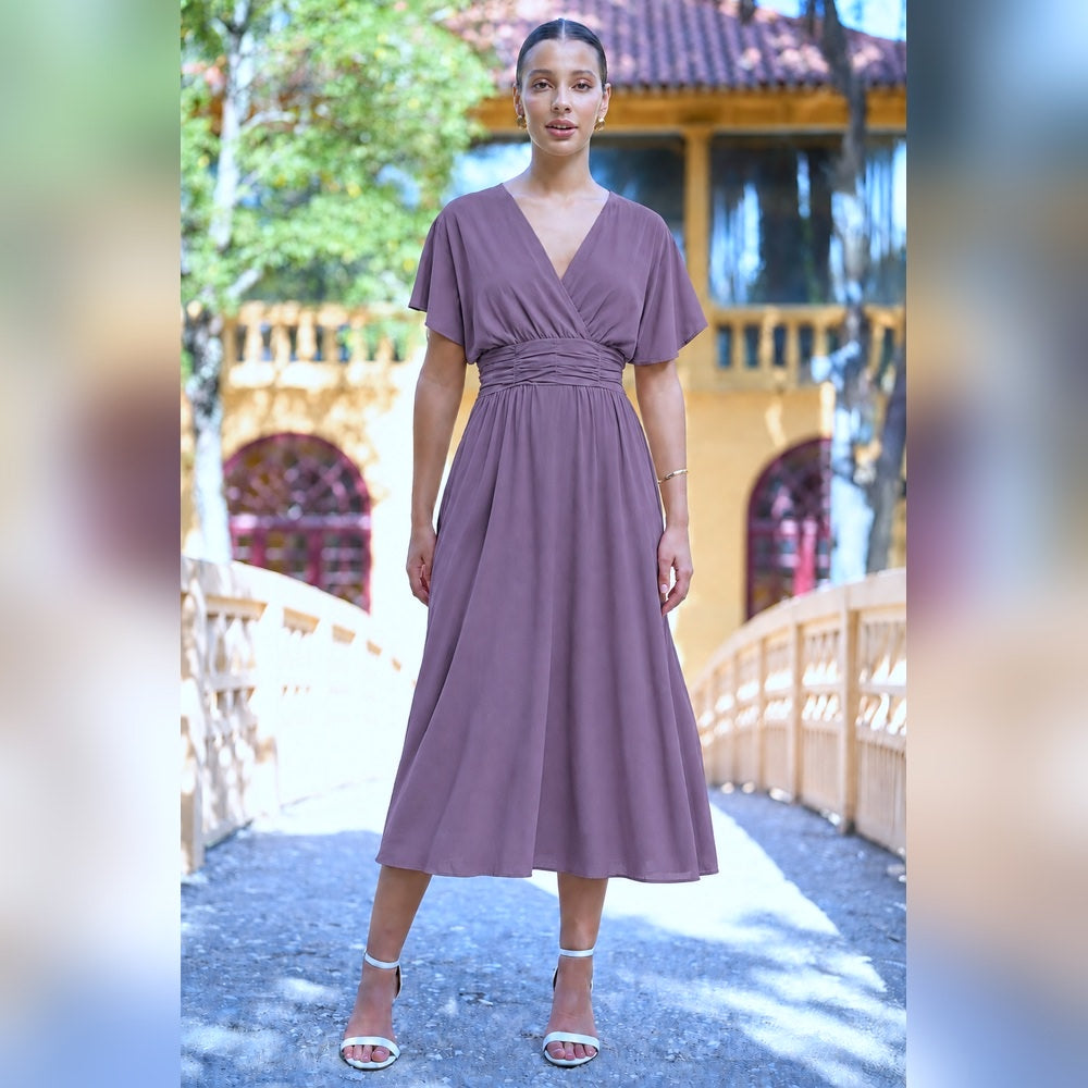 Gia Plain Viscose Lightweight Dressmaking Fabric - Mauve