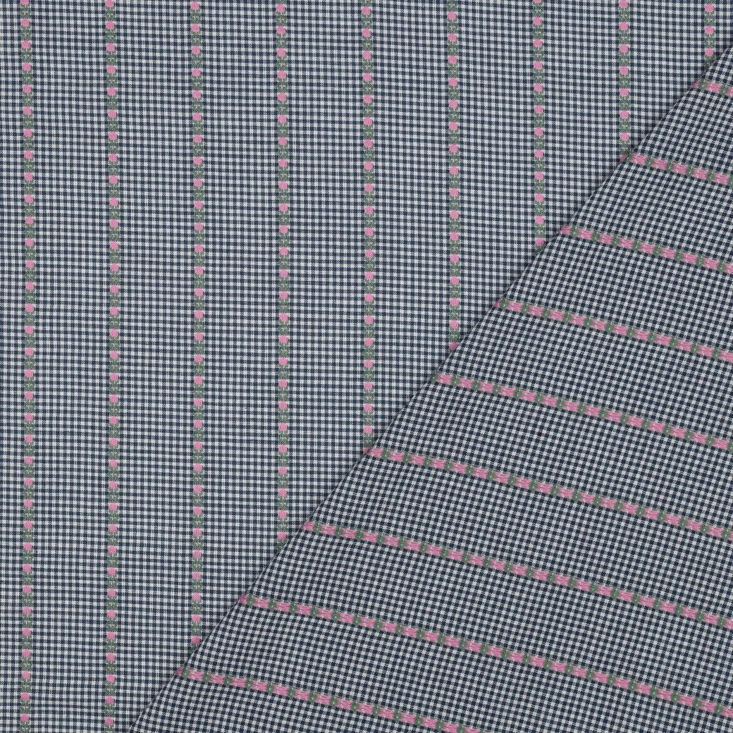 Gingham Stripe Cotton Jacquard Dressmaking Fabric - Pink & Green