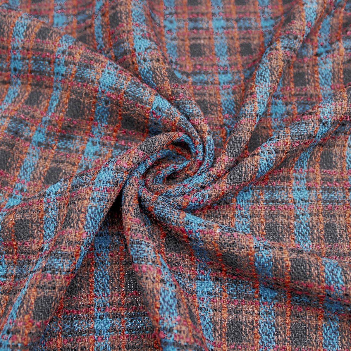 Brown Blue Check Tweed