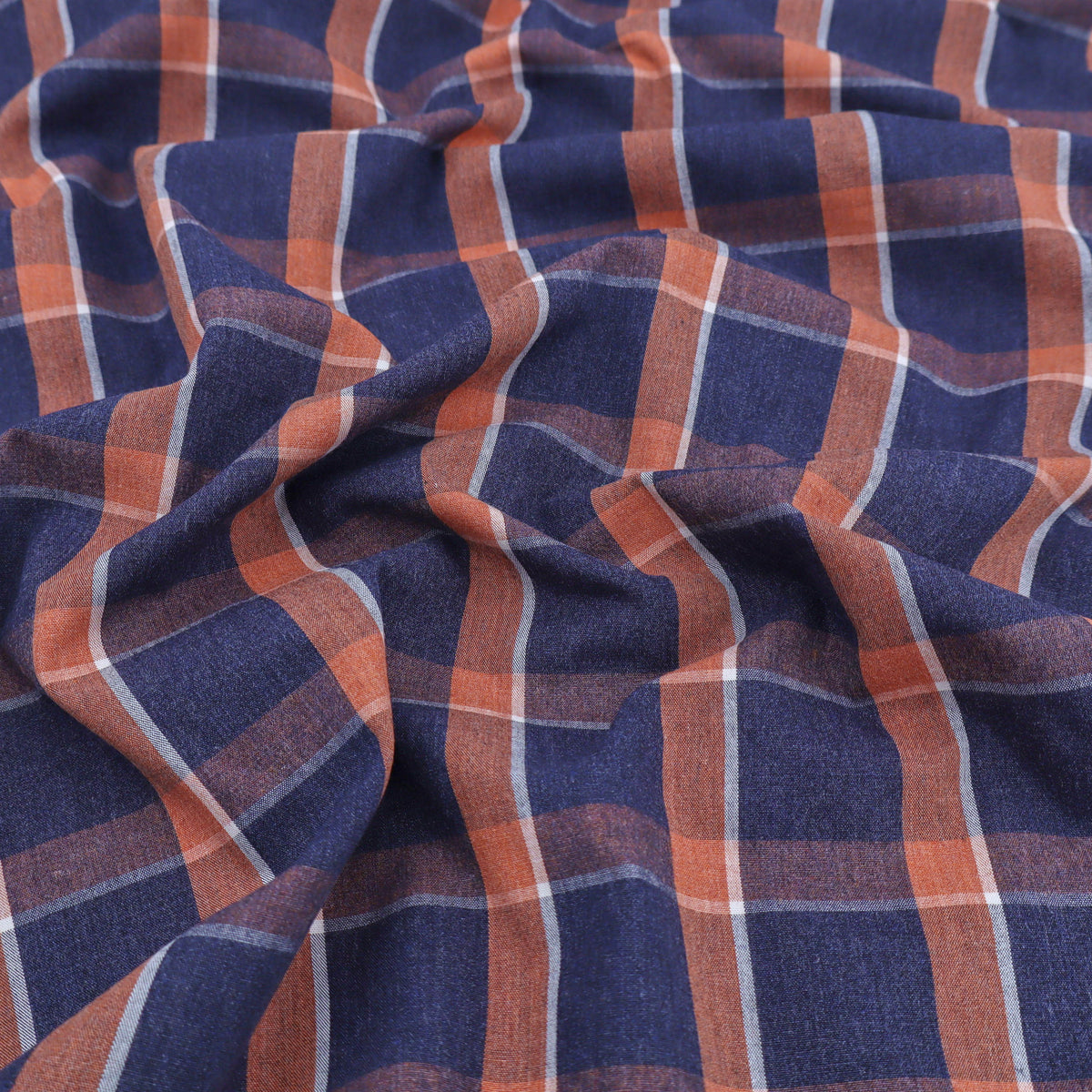 Indian Madras Shirting Cotton Checked Tartan - Navy Rust