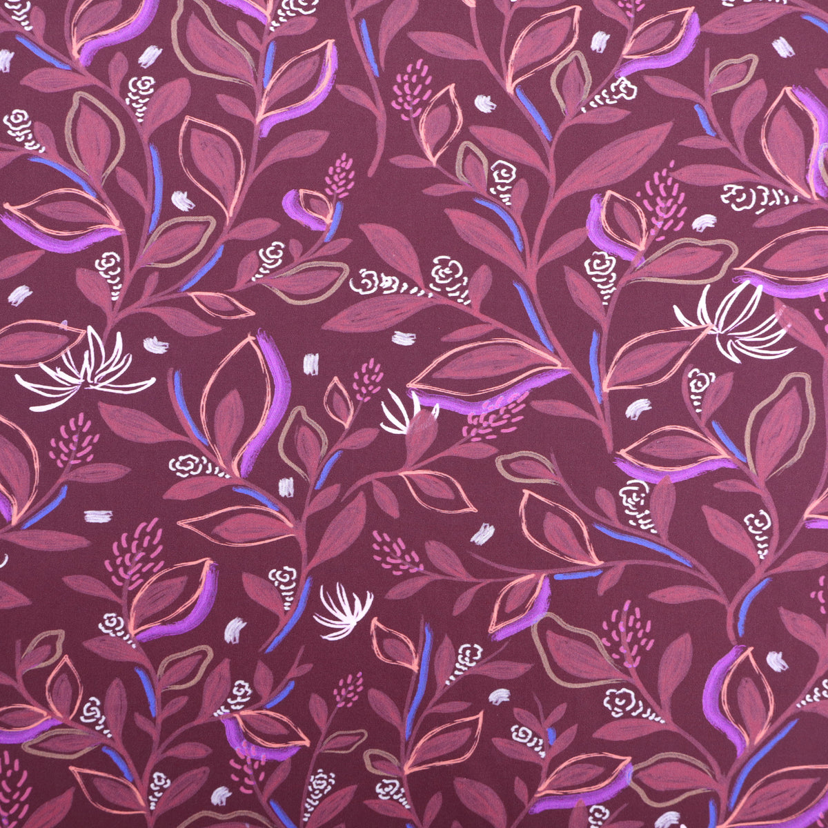 Julienne Printed Fine Cotton Poplin Dressmaking Fabric - Bordeaux Leaves