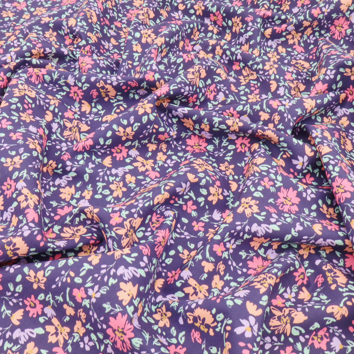 Julienne Printed Fine Cotton Poplin Dressmaking Fabric - Flowers on Navy