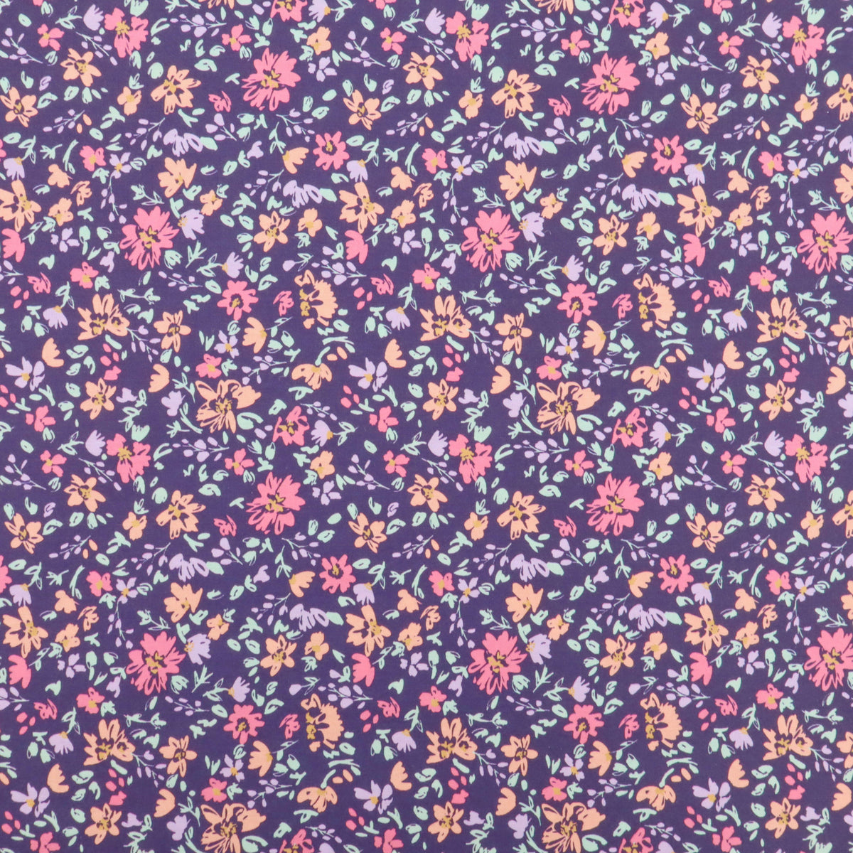 Julienne Printed Fine Cotton Poplin Dressmaking Fabric - Flowers on Navy