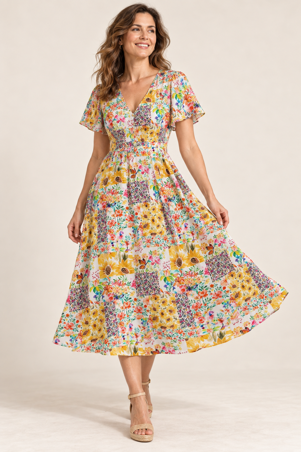 Kim Printed Viscose Soft Drapey Dressmaking Fabric - Sunflower Bloom