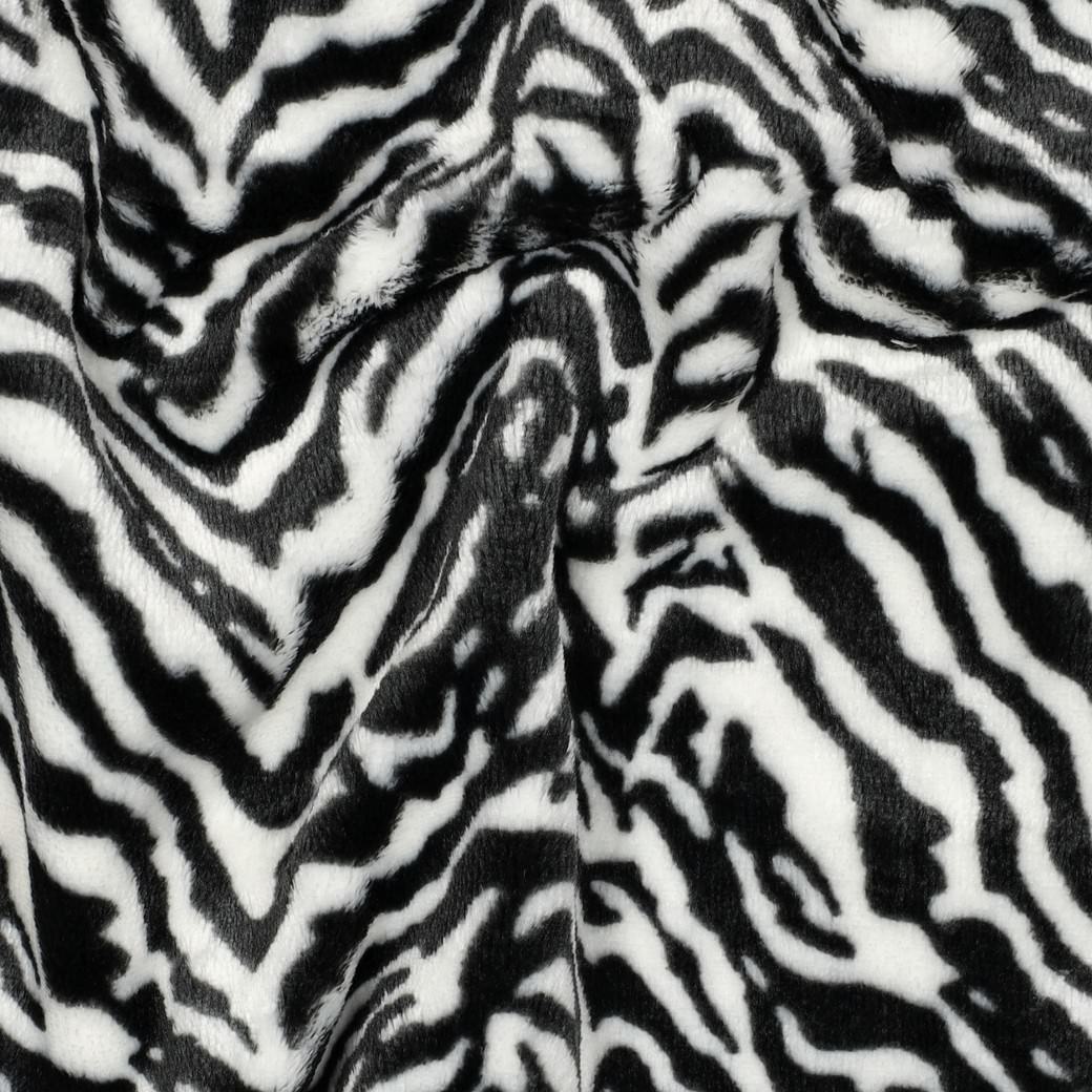 Kyla Printed Cuddle Velour Feel Fleece Fabric - Black & White Zebra