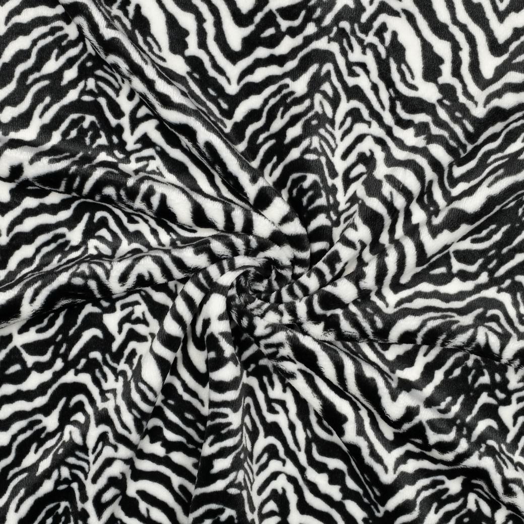 Kyla Printed Cuddle Velour Feel Fleece Fabric - Black & White Zebra