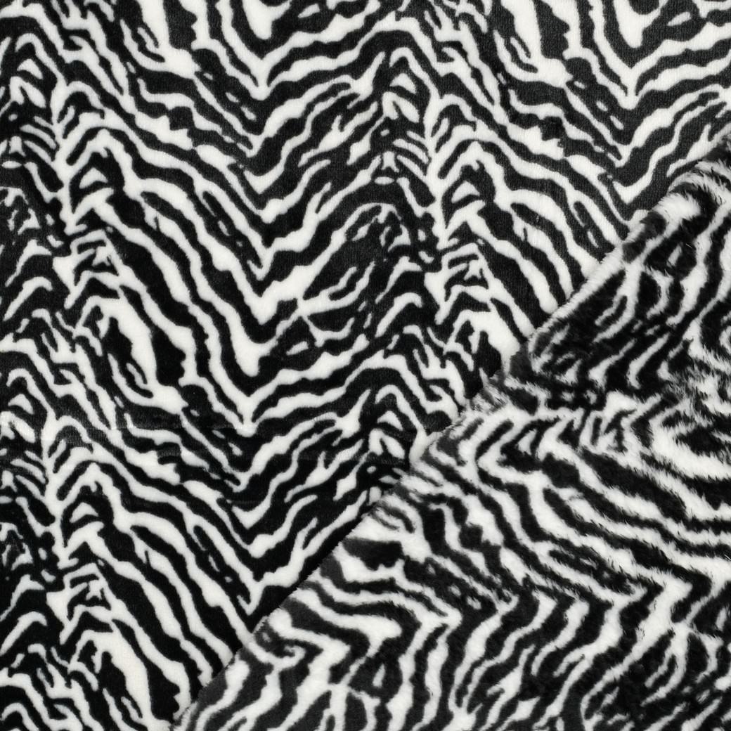 Kyla Printed Cuddle Velour Feel Fleece Fabric - Black & White Zebra