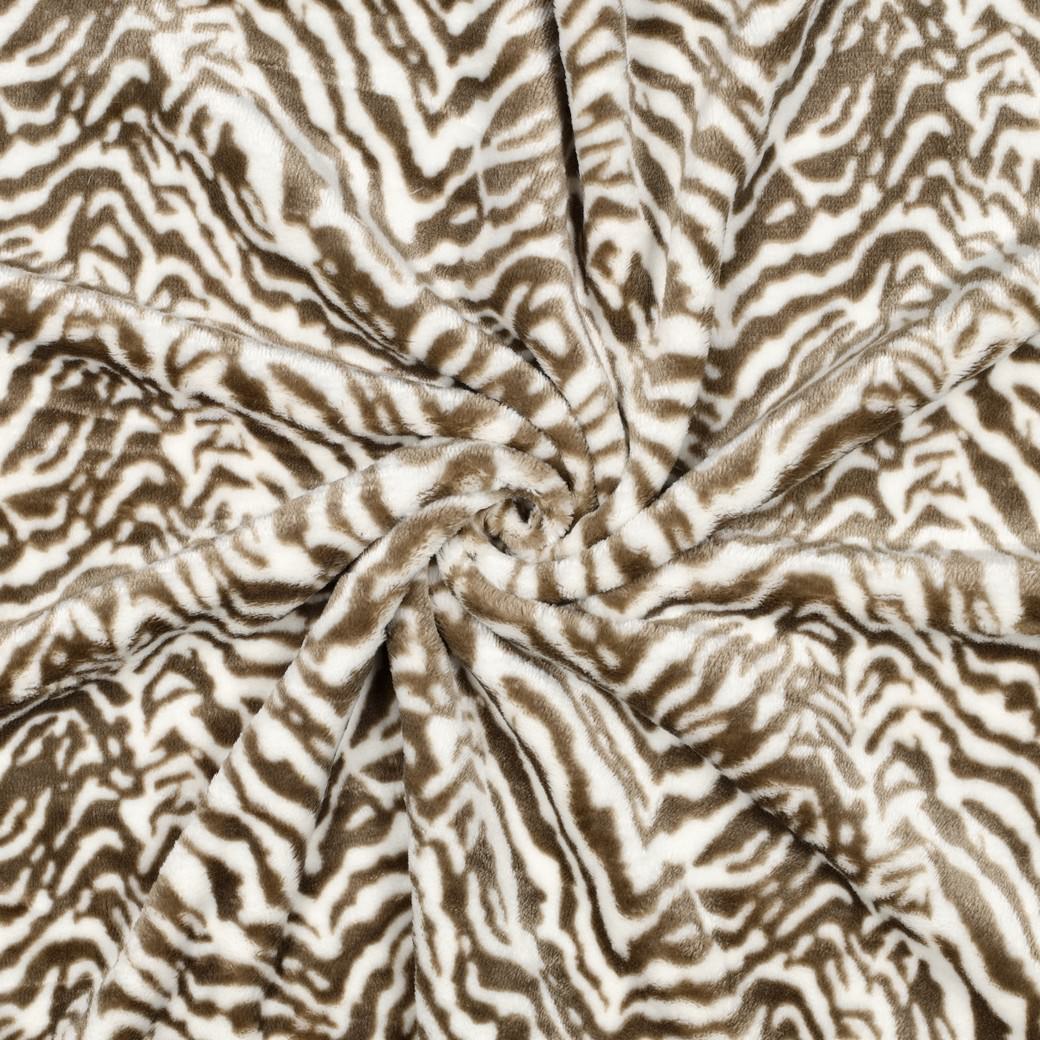 Kyla Printed Cuddle Velour Feel Fleece Fabric - Taupe & Ivory Zebra