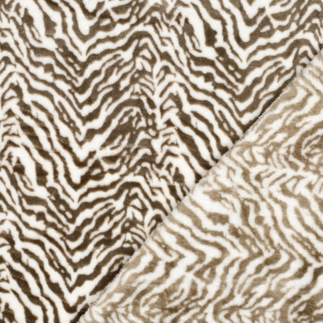 Kyla Printed Cuddle Velour Feel Fleece Fabric - Taupe & Ivory Zebra