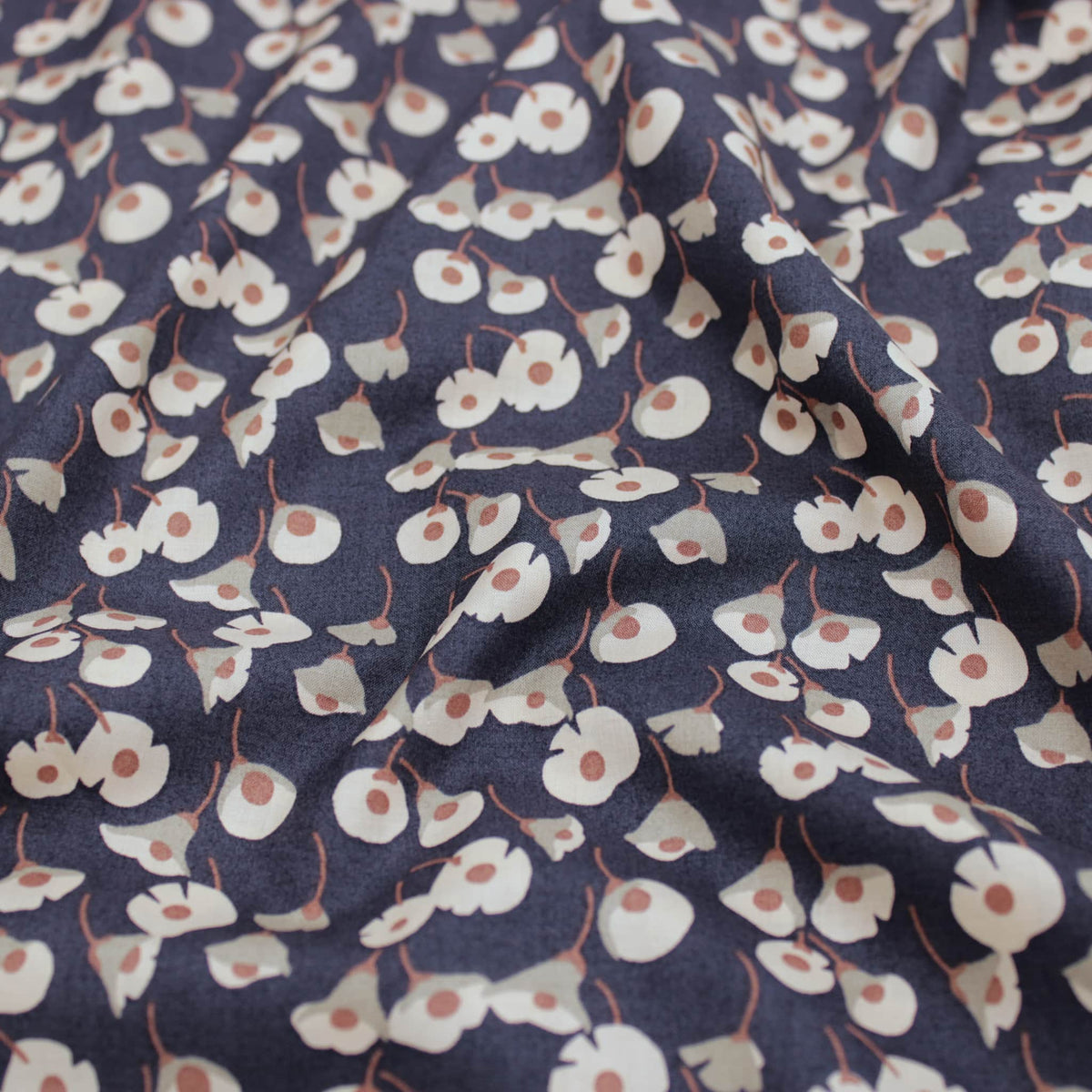 Layla Soft Pima Cotton Lawn Fabric Material Navy with Delicate flowers