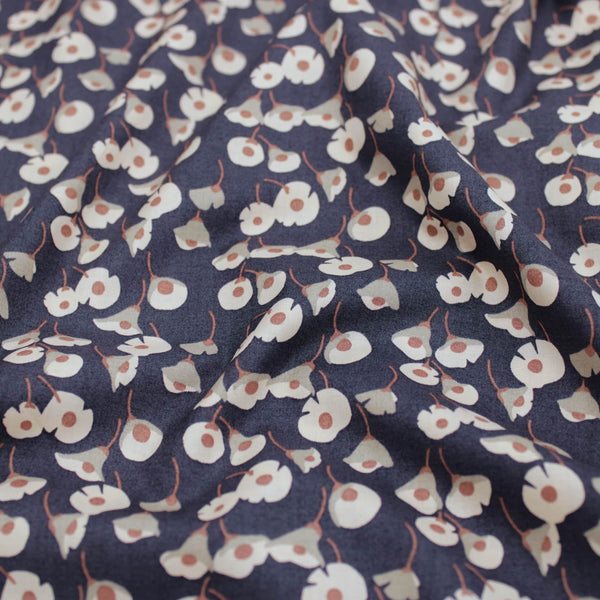 Layla Soft Pima Cotton Lawn Fabric Material Navy with Delicate flowers