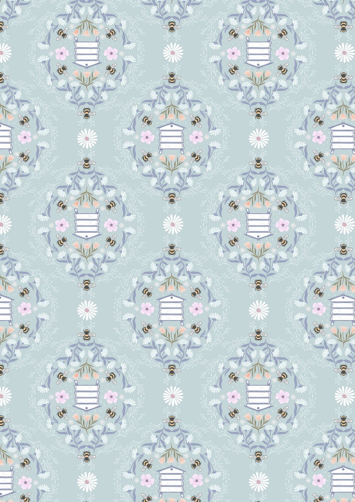 Bee Hives on Soft Blue