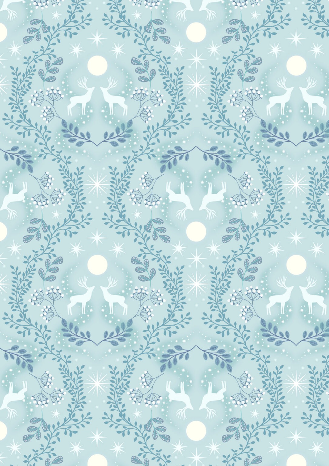Winters Moon Stag on Ice Blue With Pearl